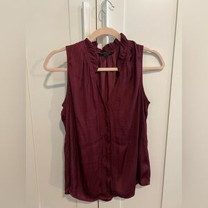 Banana Republic Sleeveless Button-Front Ruffle Neck Top - Burgundy Wine Color